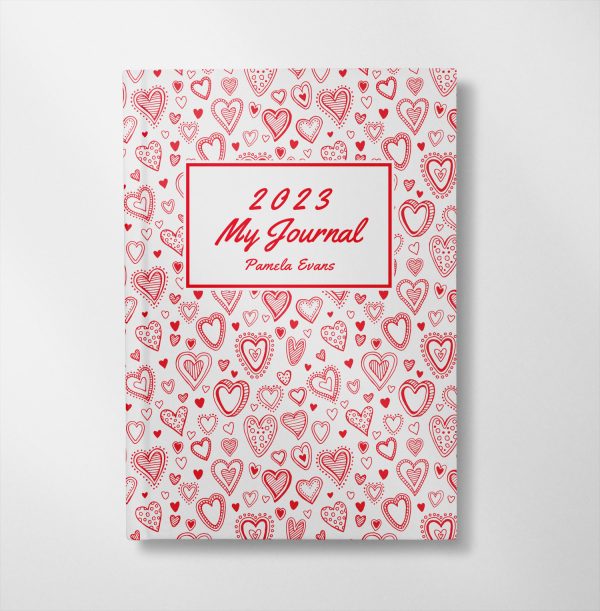 personalised Red Hearts design notebook